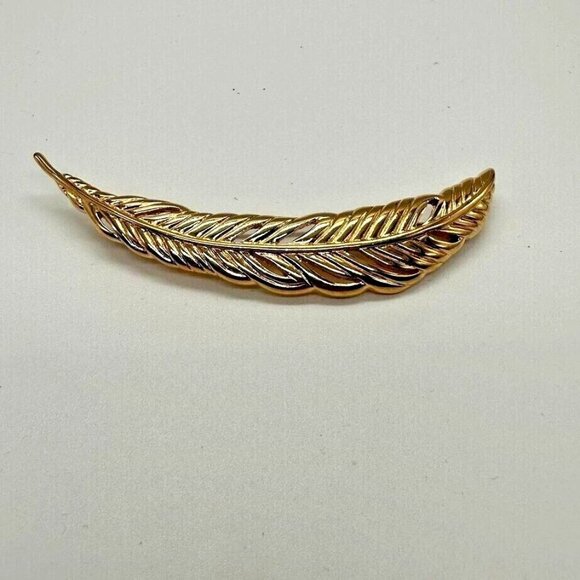 Vintage Monet Feather 3.5" Brooch Pin Polished Gold Tone Signed - Picture 1 of 6